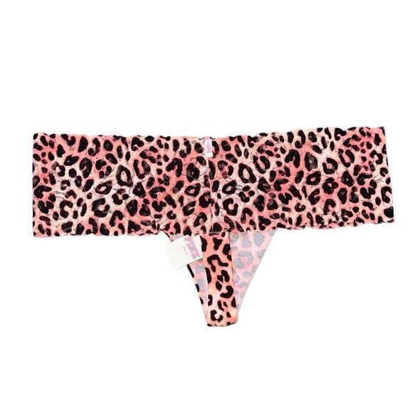 Victoria’s Secret Pink 2019 NWT neon leopard pink wide band thong - Picture 2 of 4